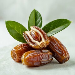  Brown Dates With green leaves, high quality image, white background