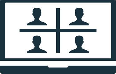 Video conference on laptop showing four participants connecting online