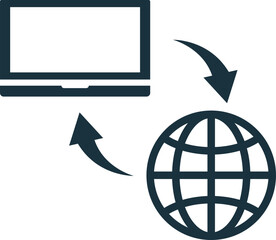 Laptop exchanging data with the world representing global communication