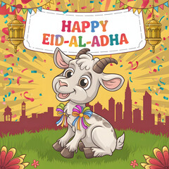 Cute Cartoon Goat for Eid al-Adha Celebration

