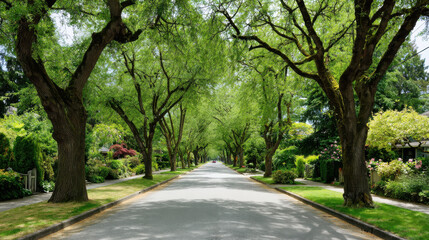 Obraz premium serene summer landscape featuring bright sunlit alleys in vancouver surrounded by lush greenery and blooming