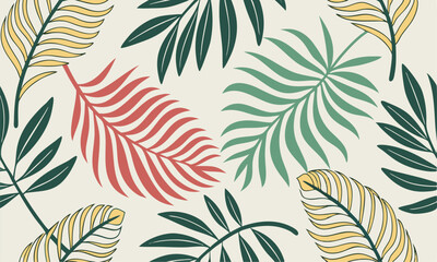 Fototapeta premium Summer Tropical Leaves Pattern Illustration