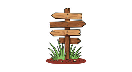 Directional wood signpost with grass guide