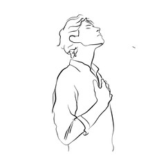 a minimalist line drawing of a person standing tall with a clenched fist over their heart