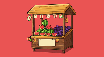 Fruit stand selling watermelon and grapes