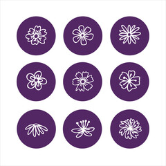 Minimalist Flower Icon Set in Line Art Style