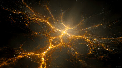 An intricate network of golden light filaments creates a stunning and dynamic display of energy flow
