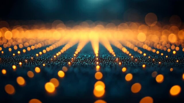 Abstract digital landscape with golden light trails - Powered by Adobe