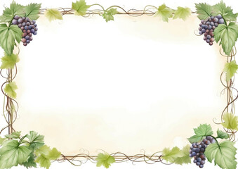 Elegant Grapevine Border Frame Watercolor Illustration for Invitations, Cards, and Designs