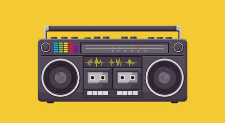 Fototapeta premium Retro boombox stereo musical device on yellow background