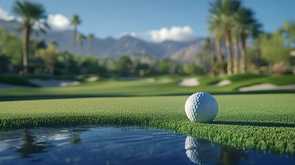 自然に包まれたゴルフ場とボールのクローズアップ風景