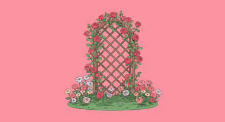 Rose garden arch floral trellis drawing