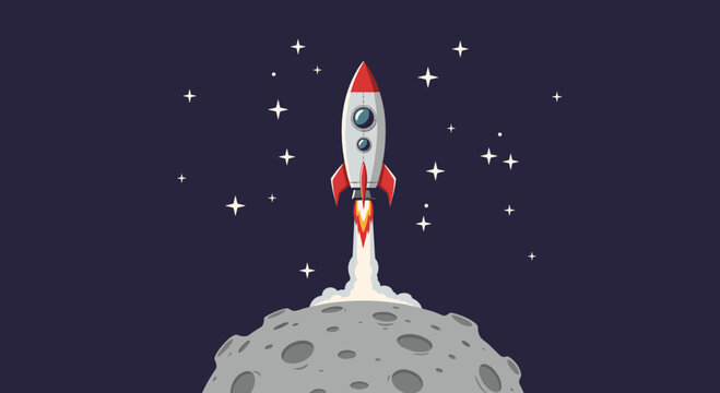 Rocket launch from moon surface into space