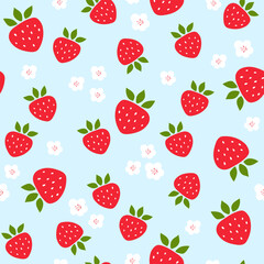 Strawberry vector seamless pattern. Red sweet strawberry. Summer illustration. Repeating print, berries pattern.