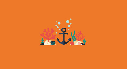 Underwater life with anchor sea shell corals