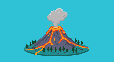 Volcano eruption with lava trees and smoke