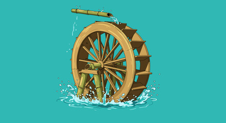 Water wheel machine watermill bamboo equipment river stream