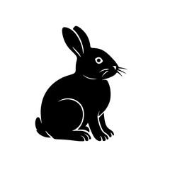 Obraz premium Detailed rabbit icon in black silhouette — vector profile with whiskers and fur lines