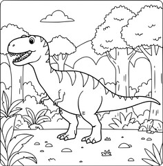 Cartoon animal vector outline set for children's coloring book with funny dinosaur illustrations