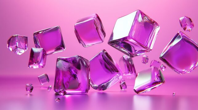 Floating, translucent purple cubes on pink background