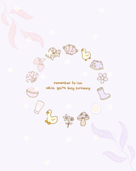 Seamless cute cartoon vector illustration with quotes pink pastel background for wallpaper or template