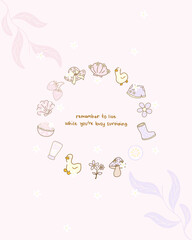 Seamless cute cartoon vector illustration with quotes pink pastel background for wallpaper or template