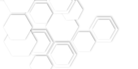 white background featuring a geometric pattern of overlapping hexagons, creating a modern and abstract design with subtle shadows.