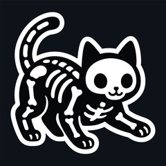 Cute cat skeleton illustration, cartoon vector art
