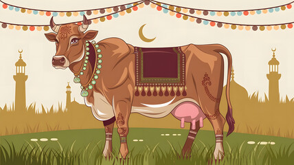 Decorated Cow for Eid al-Adha Festival Illustration