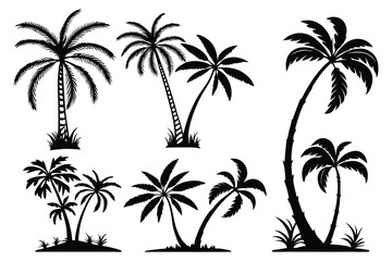 set of palm trees silhouettes vector design isolated on white background