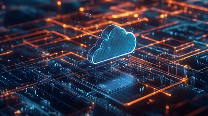 Cloud Computing Symbol on Digital Network Circuit Board Technology Concept