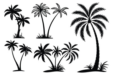 set of palm trees silhouettes vector design isolated on white background