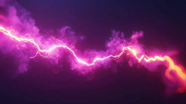 Glowing pink and orange lightning streak across a dark purple smoky background - Powered by Adobe