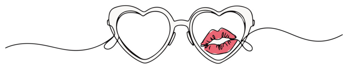 heart sunglasses with lips reflection – fashion love line art