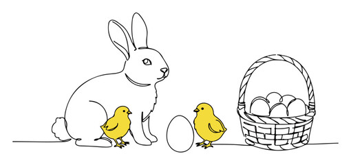 easter bunny with chicks eggs and basket