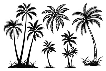 Fototapeta premium Palm tree shapes in various styles – tropical landscape and paradise decoration