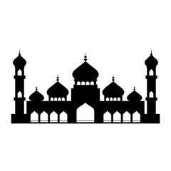 mosque with five domes with doors that open and there are two minarets