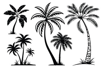Tropical palm tree silhouette vector set &ndash; beach, summer, and vacation themed illustrations