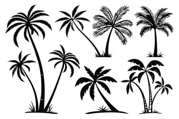 Tropical palm tree silhouette vector set – beach, summer, and vacation themed illustrations