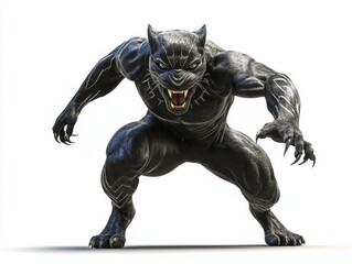 Fototapeta premium Fierce muscular black panther humanoid creature 