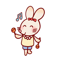 Cute kawaii bunny happy character with bow standing pose