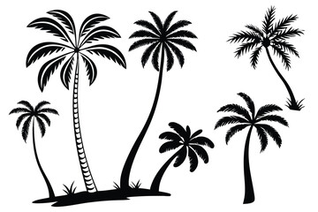 Tropical palm tree silhouette vector set – beach, summer, and vacation themed illustrations
