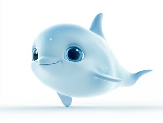 Cute Cartoon Dolphin with Big Blue Eyes Smiling
