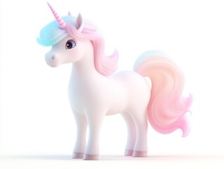 Fototapeta premium Cute Cartoon Unicorn with Pastel Rainbow Mane 