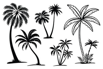Tropical palm tree silhouette vector set – beach, summer, and vacation themed illustrations