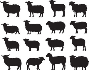 Obraz premium Sheep Silhouette Vector Art: Black and White Sheep Illustrations for Graphic Design, Farm Animals, Livestock, and Agricultural Projects