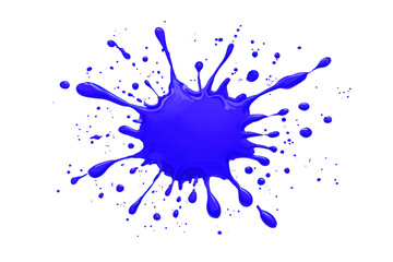 Vibrant blue paint splash with dynamic droplets radiating outward, creating energetic and artistic effect. splash is isolated on transparent background, ideal for creative projects