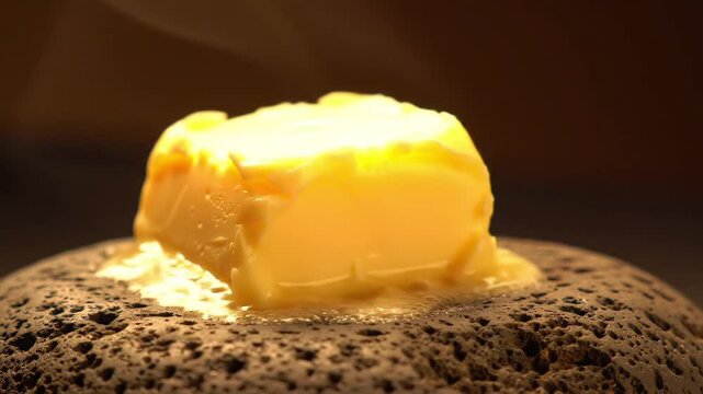 Butter Melt on Hot Stone | HD Golden Drip Loop | Sizzle ASMR | Rustic Cooking Template