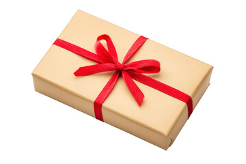 Rectangular gift box wrapped in gold paper with vibrant red ribbon tied in bow, perfect for special occasions and celebrations