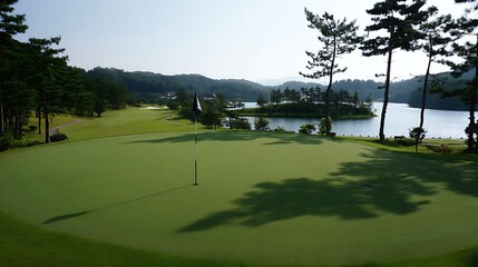 Fototapeta premium 自然に囲まれた美しいゴルフコースの風景